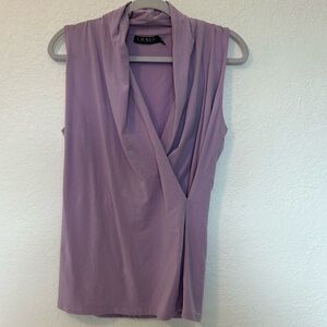 Ralph Lauren Purple Stretch Vicose Jersey Faux Wrap Surplice Size L